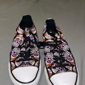 Converse Black and Orange Skull Sneakers unisex women’s 10 men’s 8